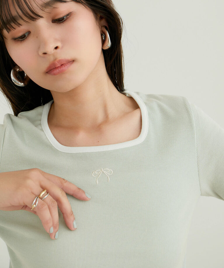 VIS「【WEB限定】リボンモチーフ配色長袖プルオーバー」|Tシャツ・カットソー|ライトグリーン(33)