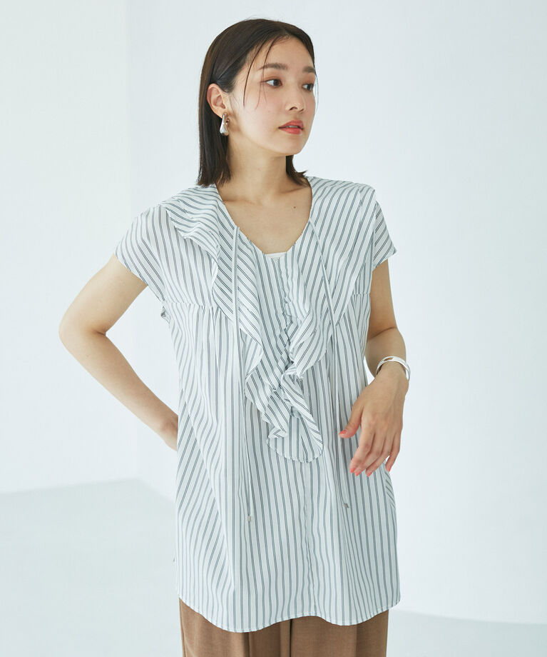 VIS「【夏トップス総選挙/お気に入り登録No.3】ラッフルチュニックブラウス【洗える】」|シャツ・ブラウス|
