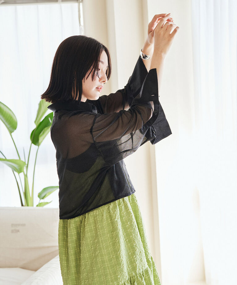 VIS「【洗える】ラメシアークロップド丈シャツ」|シャツ・ブラウス|