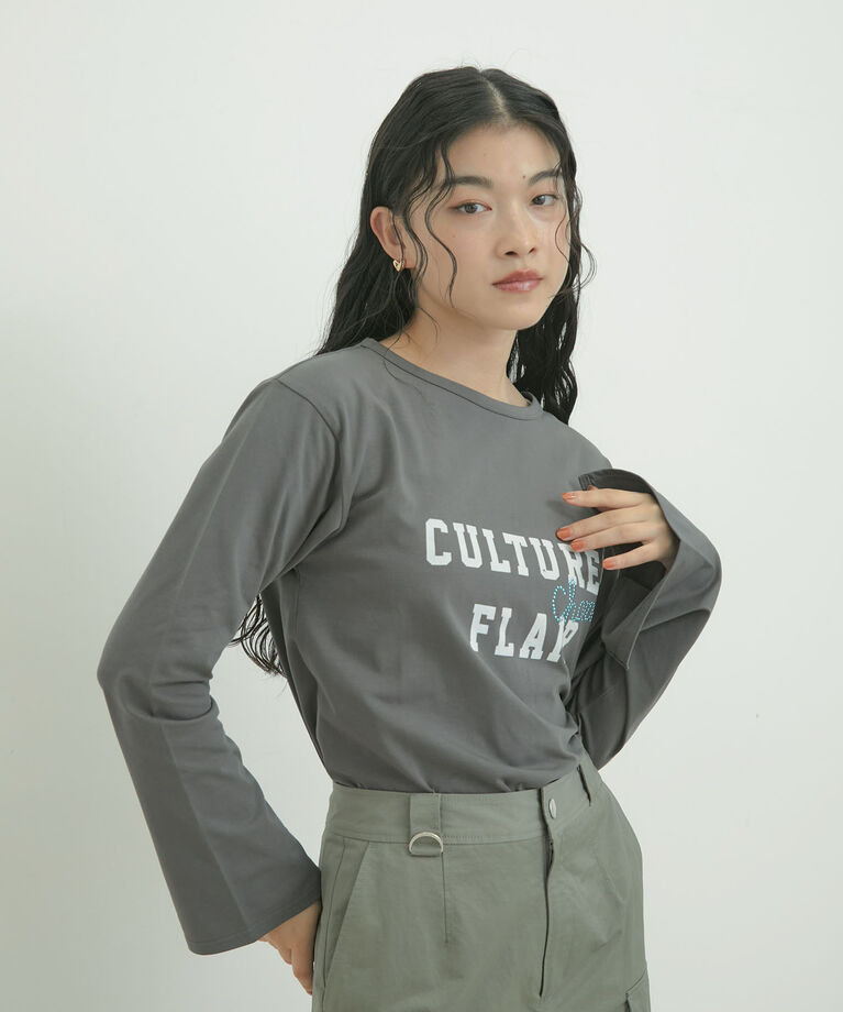 VIS「スタッズ×ロゴデザインロングTシャツ」|Tシャツ・カットソー|