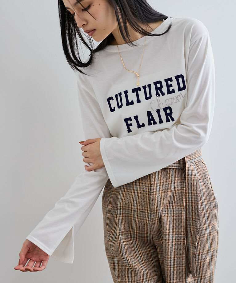 VIS「スタッズ×ロゴデザインロングTシャツ」|Tシャツ・カットソー|ホワイト系(11)