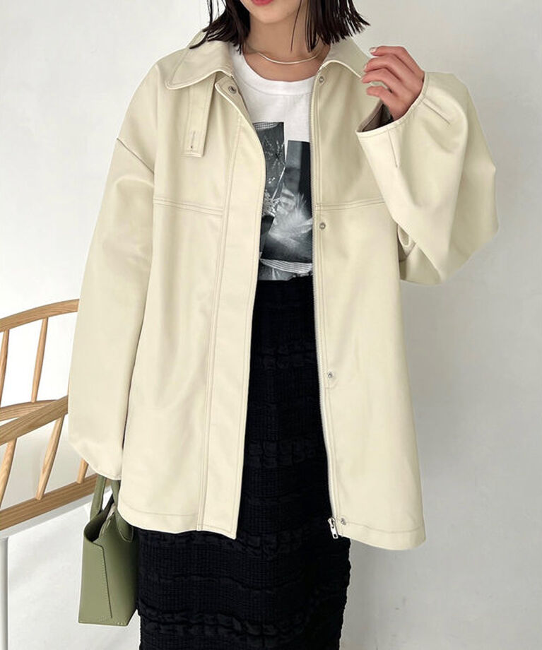  「【3色展開】フェイクレザージャケット」|その他|アイボリー
