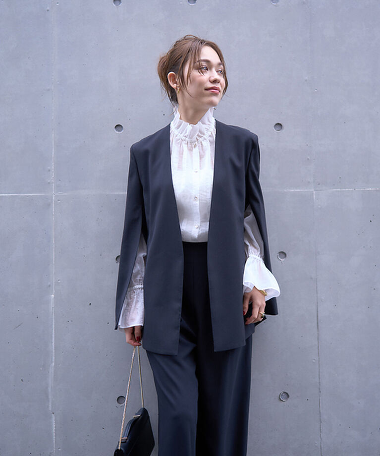 Rouge vif「ノーカラースリットスリーブジャケット」|ノーカラージャケット|