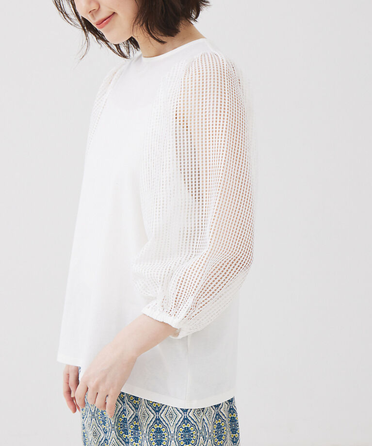 abahouse mavie「メッシュボリューム5分袖コンビプルオーバー」|Tシャツ・カットソー|
