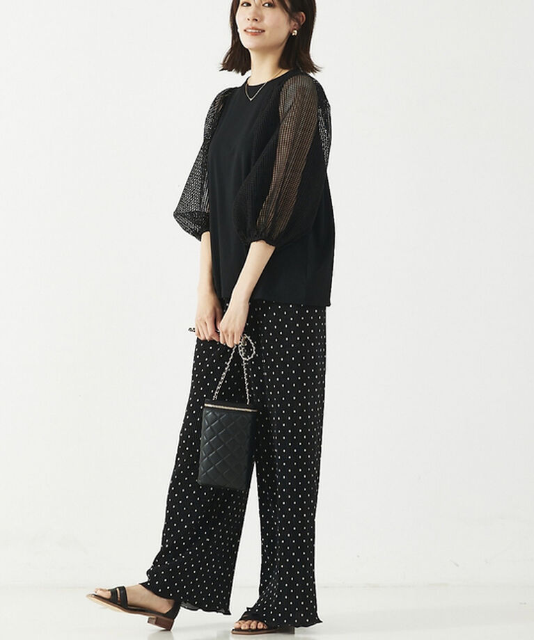 abahouse mavie「メッシュボリューム5分袖コンビプルオーバー」|Tシャツ・カットソー|