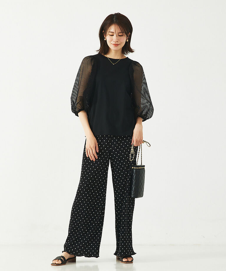 abahouse mavie「メッシュボリューム5分袖コンビプルオーバー」|Tシャツ・カットソー|
