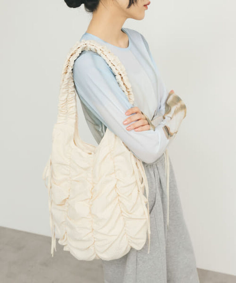  「【予約】KBF チェックリボンギャザーBAG」|ショルダー・メッセンジャー|IVORY