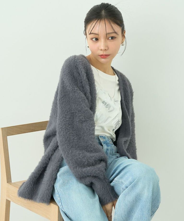 earth music&ecology「ロングシャギーカーディガン」|カーディガン|Charcoal Gray