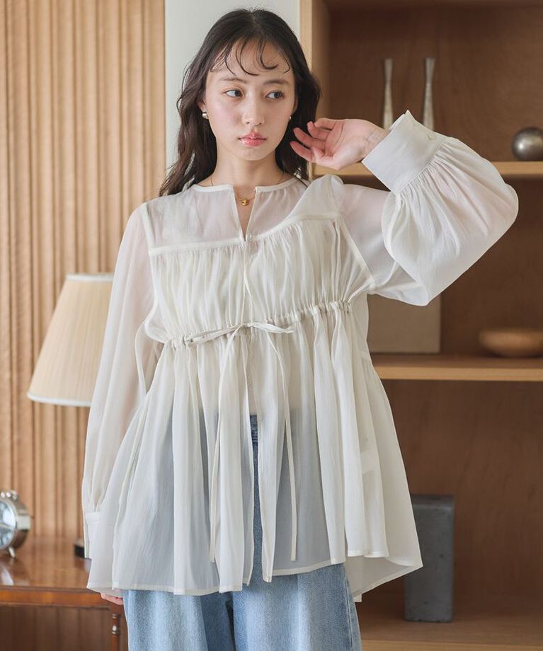 earth music&ecology「フロントリボンシアーチュニック」|シャツ・ブラウス|Light beige