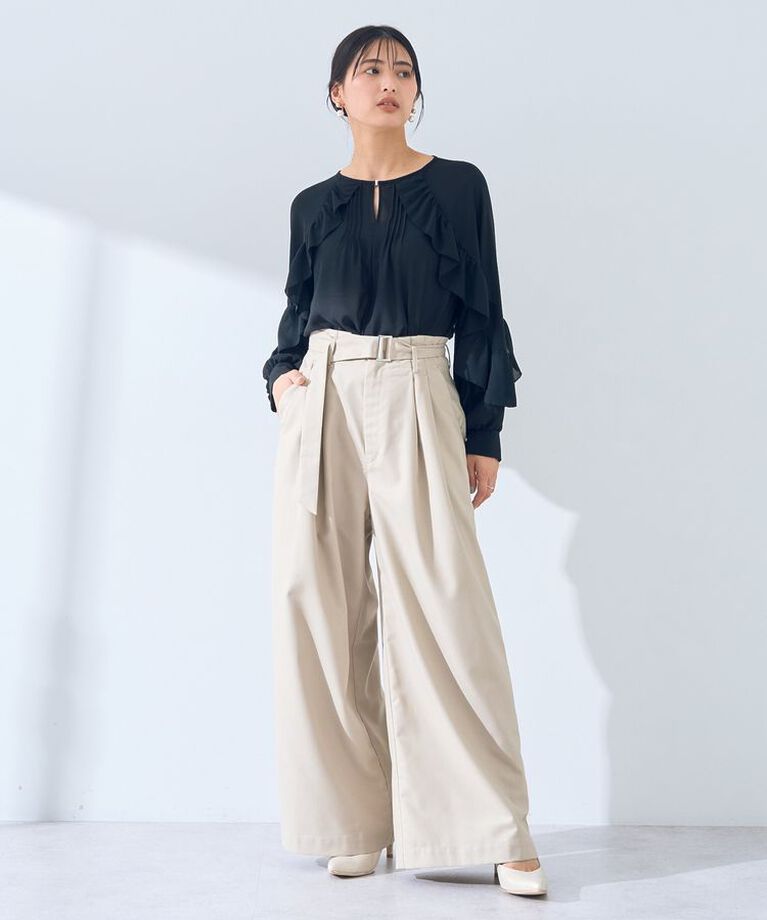 YECCA VECCA「ハイウエストベルトデザインタックワイドパンツ」|その他|