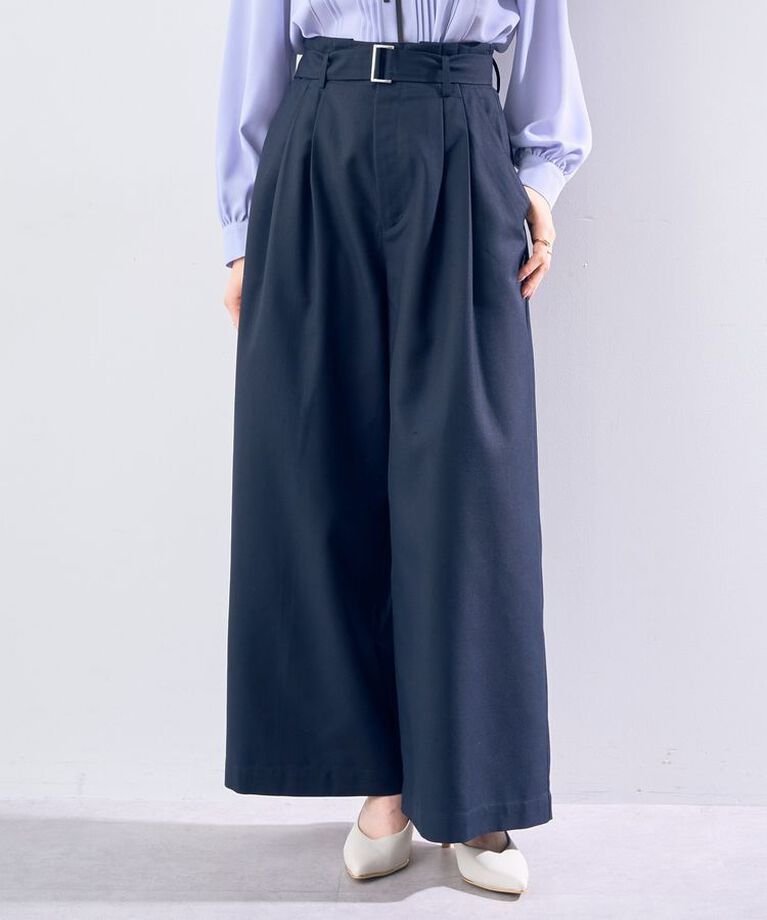 YECCA VECCA「ハイウエストベルトデザインタックワイドパンツ」|その他|Navy