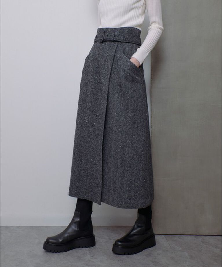 allureville「【セットアップ対応可能】ヘリンボンツイードナロースカート」|スカート|