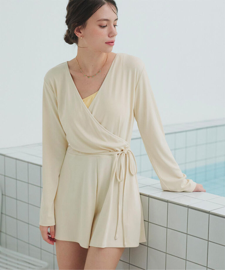 SEA DRESS「細リブカシュクールオールインワン」|コンビネゾン|