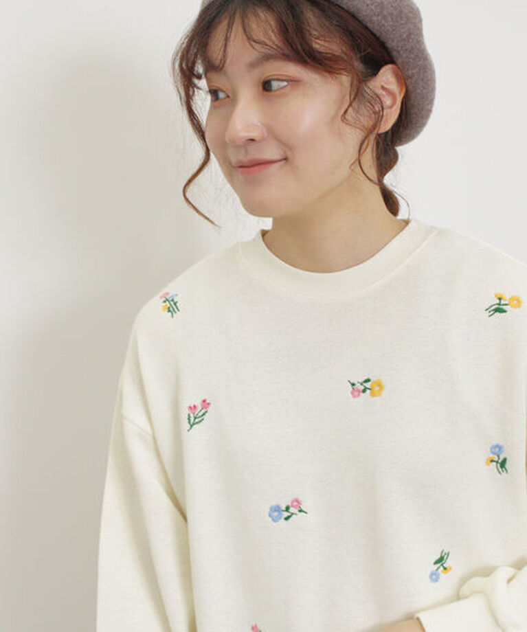 Samansa Mos2「小花刺繍スウェット」|Tシャツ・カットソー|キナリ
