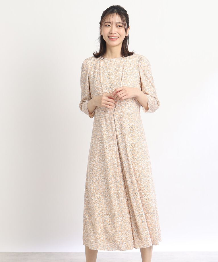 Reflect「【SALE/WEB限定カラーあり／マシンウォッシュ可能】小花柄フィット＆フレアワンピース」|ワンピース|ｵﾚﾝｼﾞ(165)