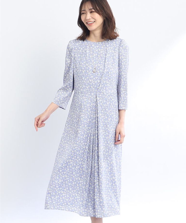 Reflect「【SALE/WEB限定カラーあり／マシンウォッシュ可能】小花柄フィット＆フレアワンピース」|ワンピース|ﾌﾞﾙｰ(191)