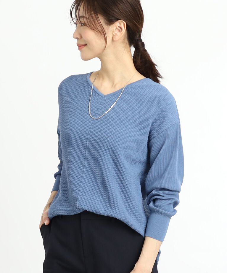 Reflect「【春SALE／WEB先行カラーあり／ヒップ周りカバー】オフボディニット」|ニット・セーター|ブルー(093)