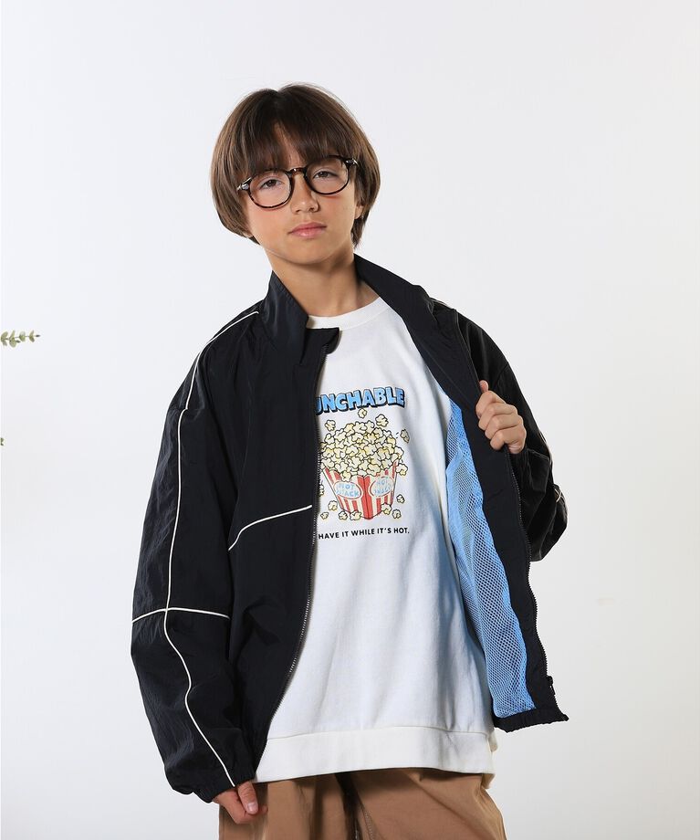 SHOO･LA･RUE「【100-150cm/洗える/男女兼用】スタンドカラー パイピングブルゾン」|ブルゾン・スタジャン|ブラック(019)