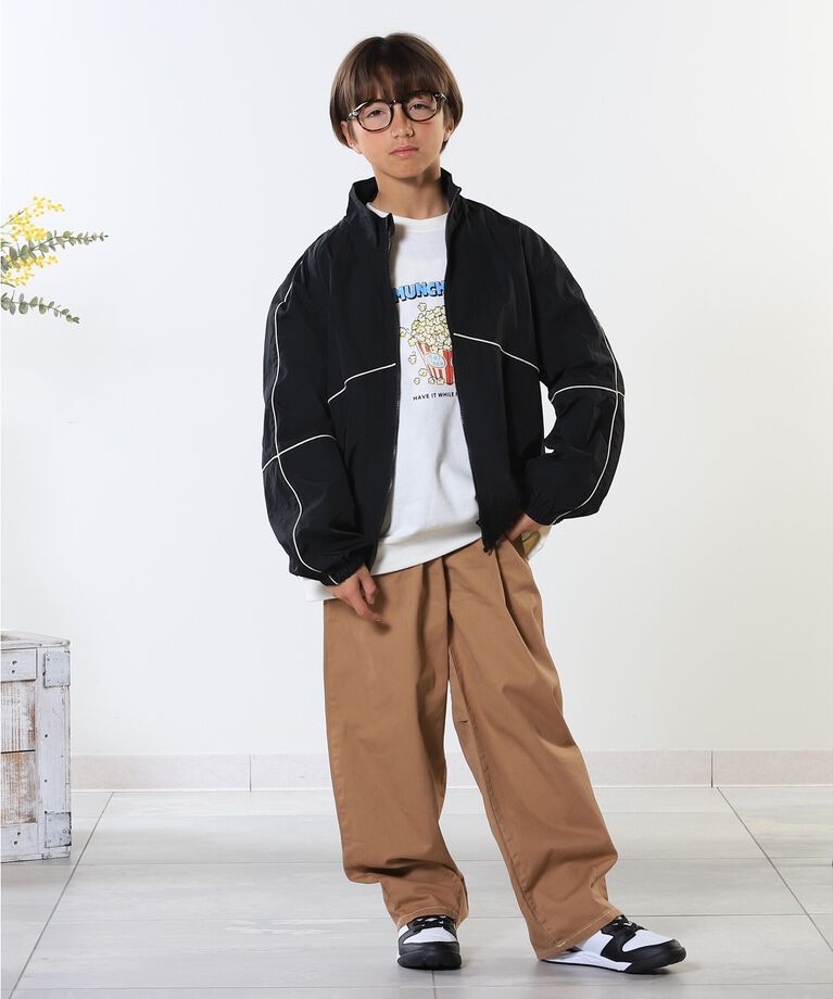 SHOO･LA･RUE「【100-150cm/洗える/男女兼用】スタンドカラー パイピングブルゾン」|ブルゾン・スタジャン|