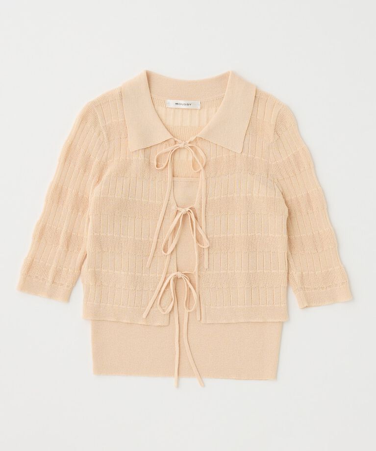 MOUSSY「KNIT CAMI & RIBBON シャツセット」|ニット・セーター|L/BEG1