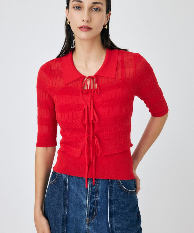 MOUSSY「KNIT CAMI & RIBBON シャツセット」|ニット・セーター|RED