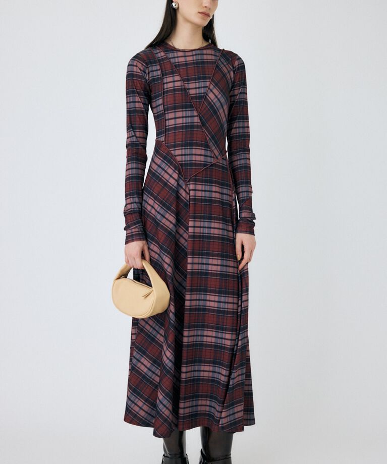 MOUSSY「ASYMMETRY チェックドレス」|ワンピース|RED