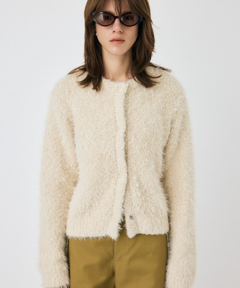 MOUSSY「GLITTER SHAGGY ニットカーディガン」|カーディガン|