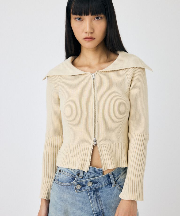 MOUSSY「BIG COLLAR ZIP UP ニットトップス」|ニット・セーター|IVOY3