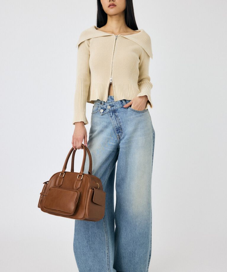 MOUSSY「BIG COLLAR ZIP UP ニットトップス」|ニット・セーター|