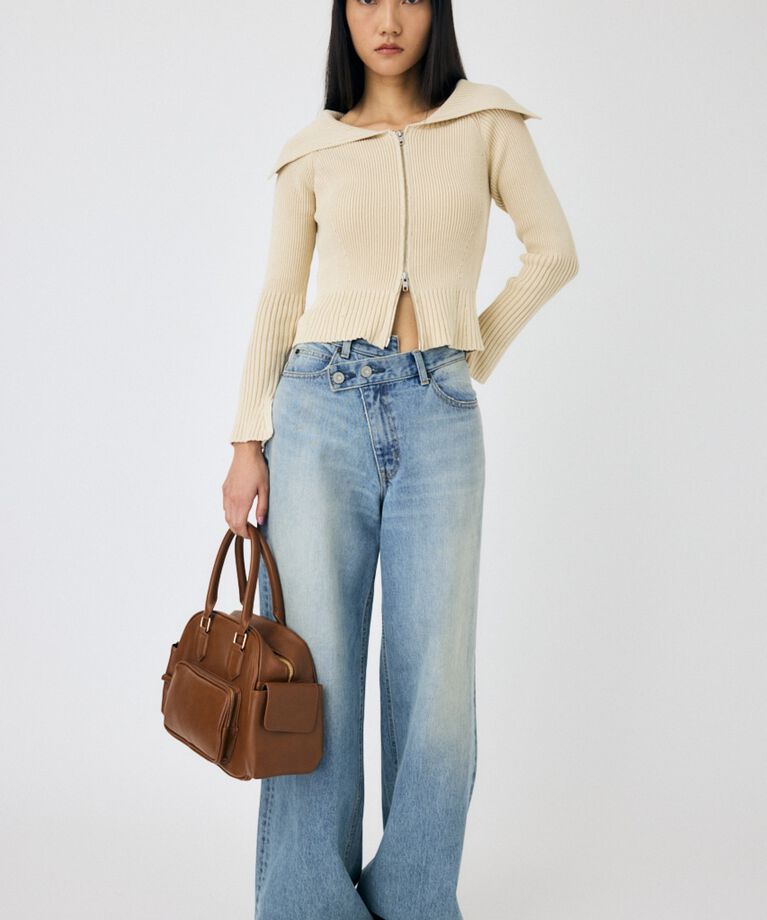 MOUSSY「BIG COLLAR ZIP UP ニットトップス」|ニット・セーター|