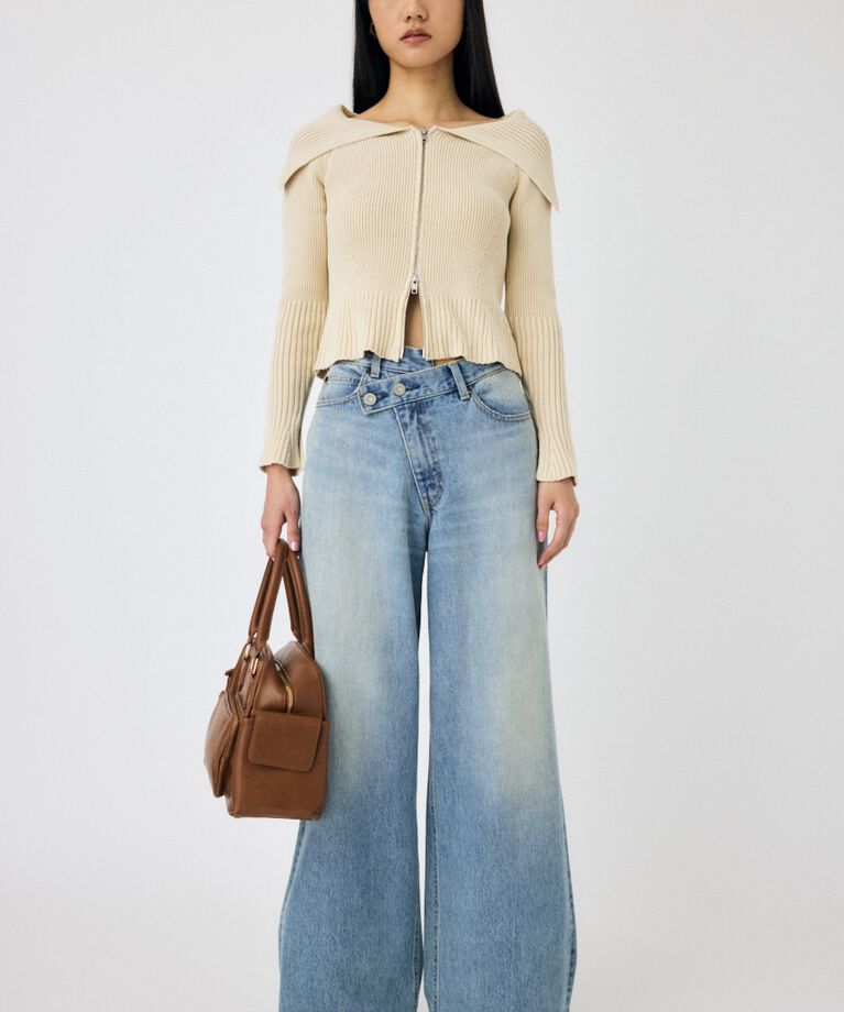 MOUSSY「BIG COLLAR ZIP UP ニットトップス」|ニット・セーター|