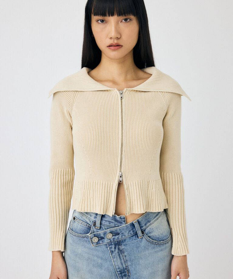 MOUSSY「BIG COLLAR ZIP UP ニットトップス」|ニット・セーター|