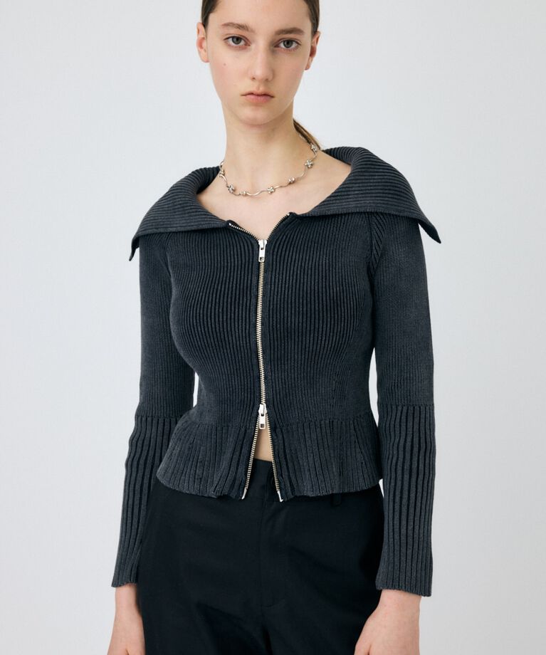 MOUSSY「BIG COLLAR ZIP UP ニットトップス」|ニット・セーター|L/BLK1