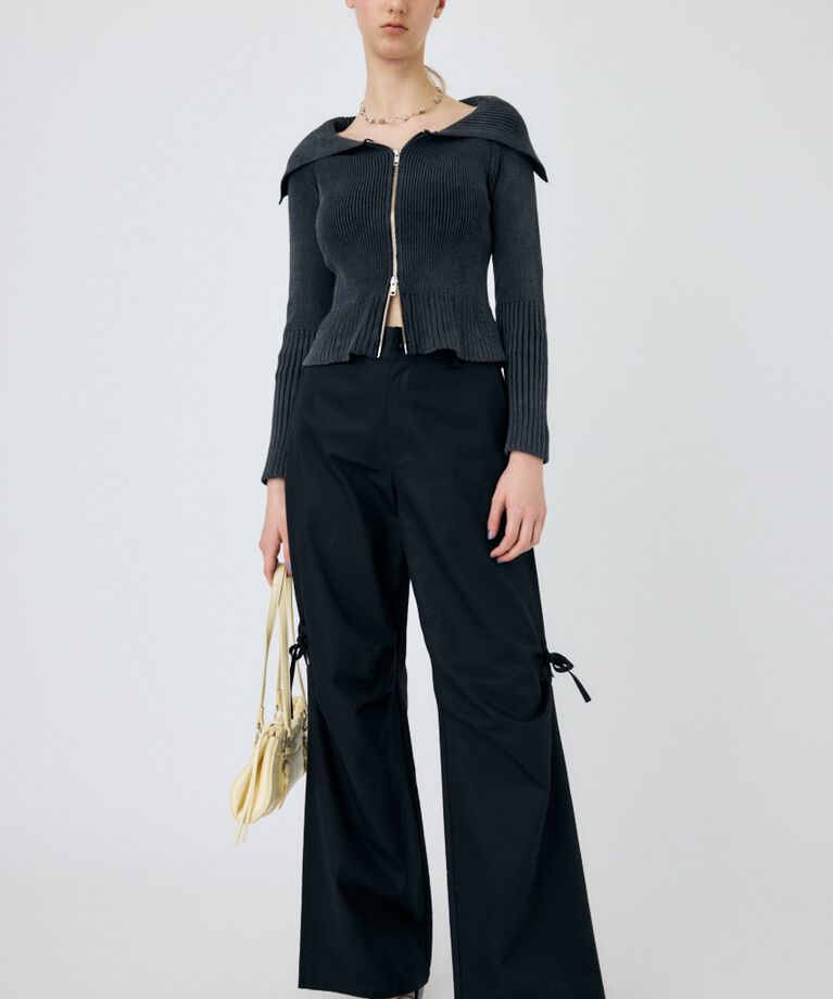 MOUSSY「BIG COLLAR ZIP UP ニットトップス」|ニット・セーター|