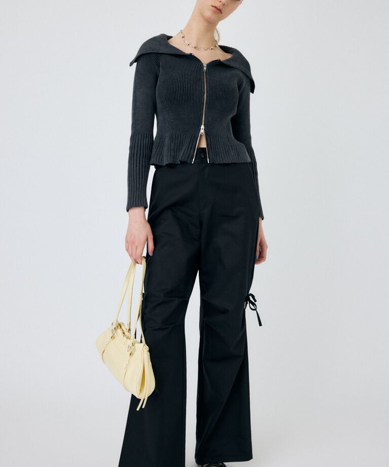 MOUSSY「BIG COLLAR ZIP UP ニットトップス」|ニット・セーター|