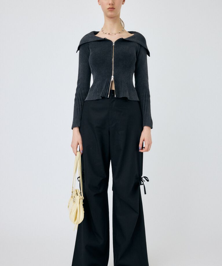 MOUSSY「BIG COLLAR ZIP UP ニットトップス」|ニット・セーター|