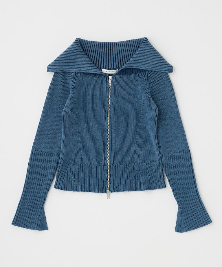 MOUSSY「BIG COLLAR ZIP UP ニットトップス」|ニット・セーター|