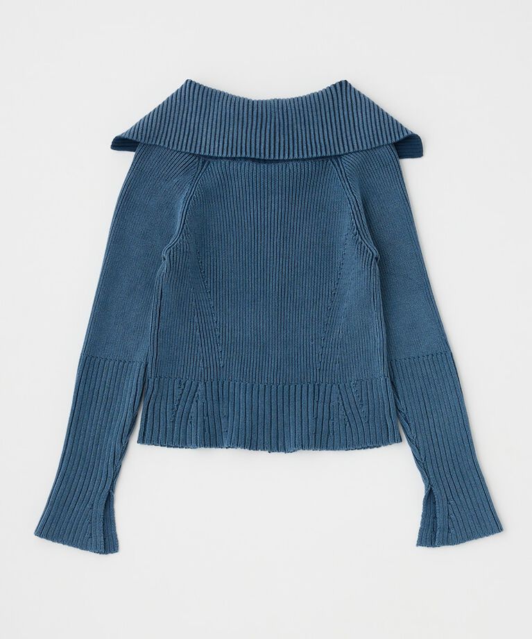 MOUSSY「BIG COLLAR ZIP UP ニットトップス」|ニット・セーター|