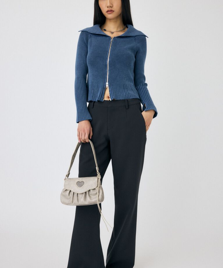 MOUSSY「BIG COLLAR ZIP UP ニットトップス」|ニット・セーター|