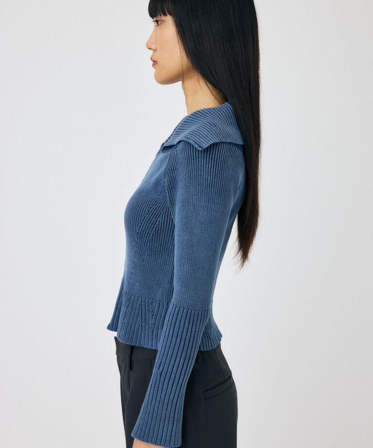 MOUSSY「BIG COLLAR ZIP UP ニットトップス」|ニット・セーター|