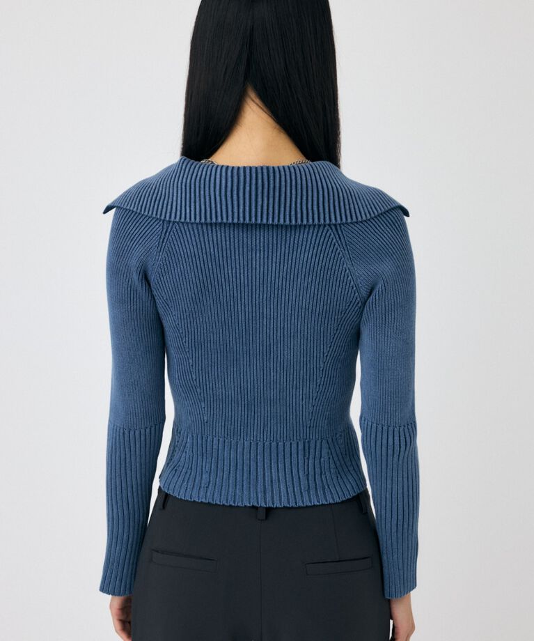 MOUSSY「BIG COLLAR ZIP UP ニットトップス」|ニット・セーター|