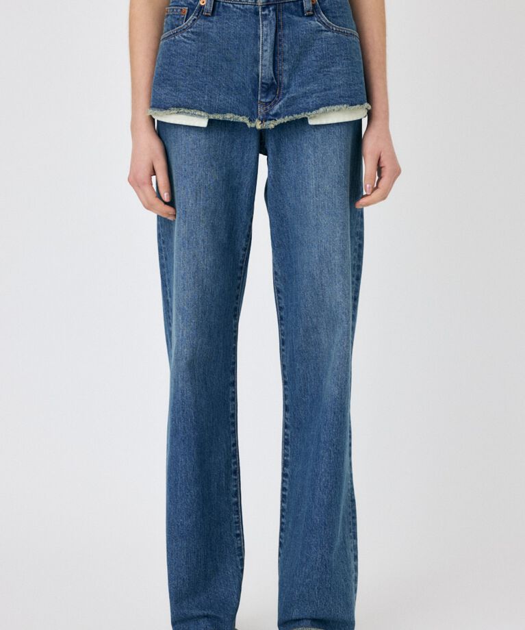 MOUSSY「LAYERED WIDE STRAIGHT デニム」|デニム|BLU