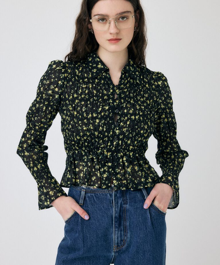 MOUSSY「SHIRRING FLORAL フィットシャツ」|シャツ・ブラウス|