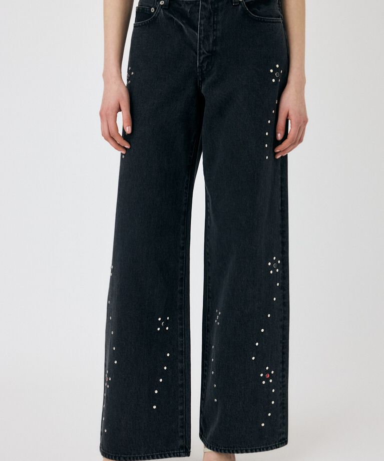 MOUSSY「FLORAL STUDDED バギー」|デニム|BLK