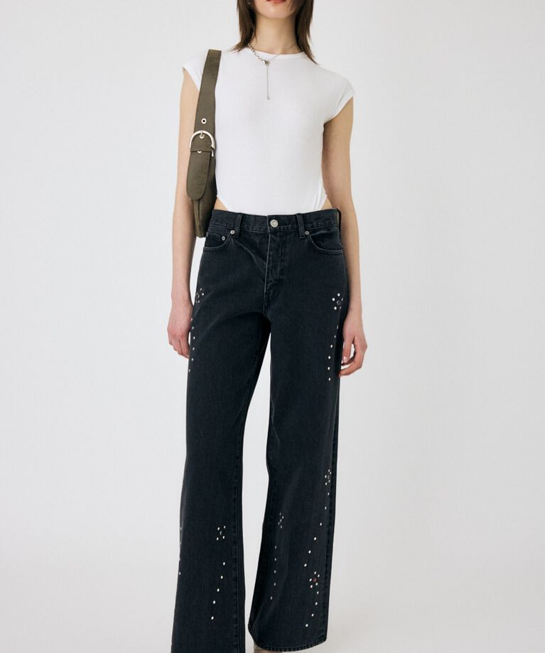 MOUSSY「FLORAL STUDDED バギー」|デニム|
