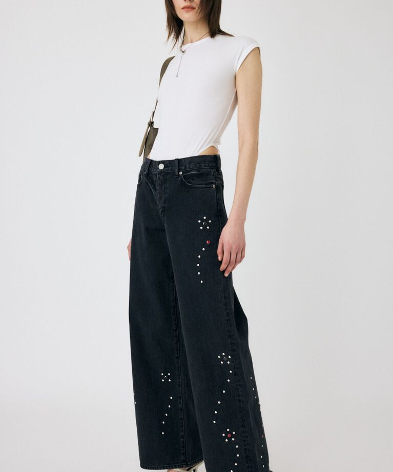 MOUSSY「FLORAL STUDDED バギー」|デニム|