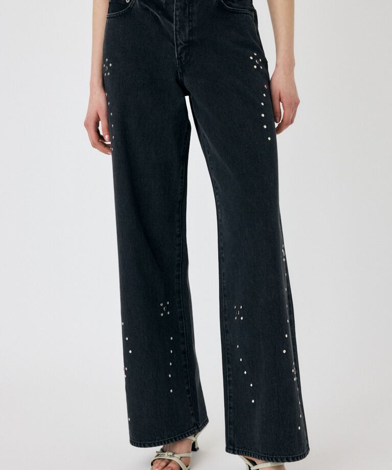 MOUSSY「FLORAL STUDDED バギー」|デニム|