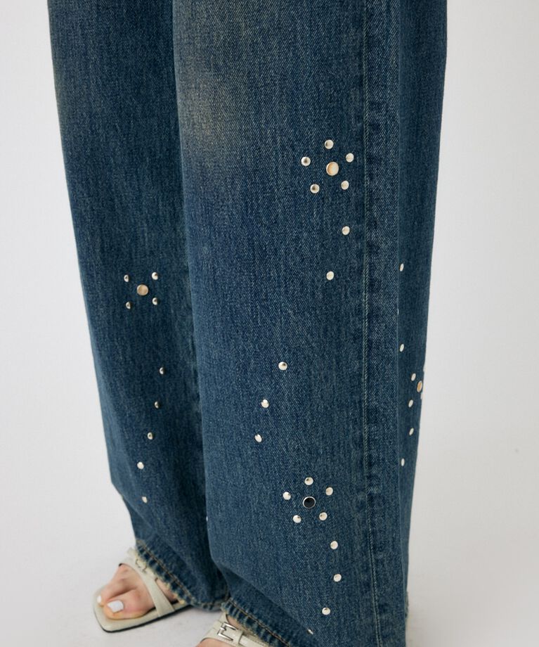 MOUSSY「FLORAL STUDDED バギー」|デニム|