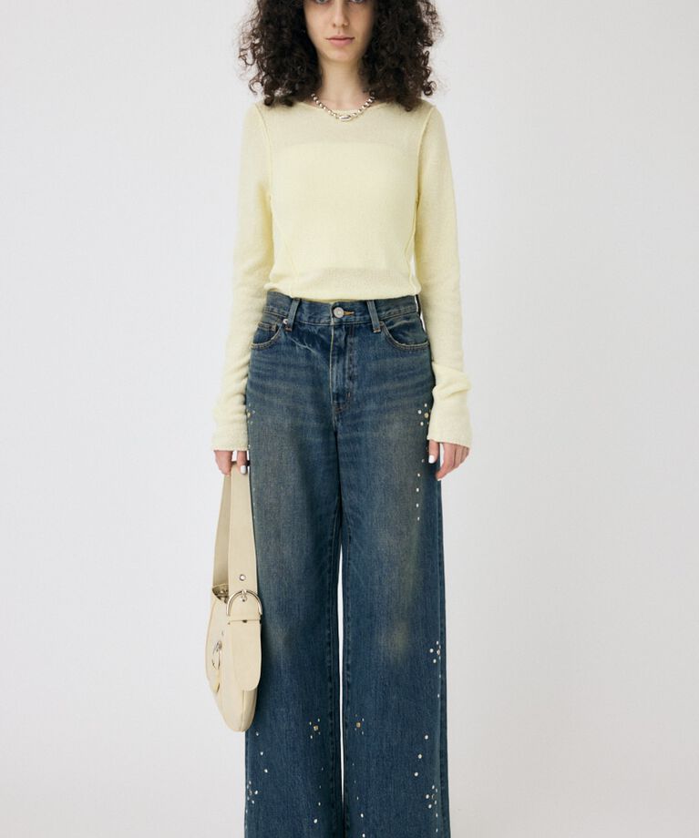 MOUSSY「FLORAL STUDDED バギー」|デニム|