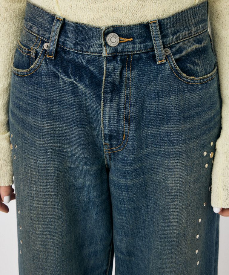 MOUSSY「FLORAL STUDDED バギー」|デニム|